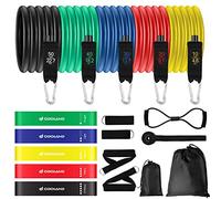 Odoland Set Elastici Fitness con 5 Fasce di Resistenza, Bande Elastiche, Maniglie, Cinghie per Caviglia, Ancoraggio da Porta, Kit Allenamento per Fitness Yoga Pilates, Color