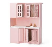 Odoria Casa delle Bambole Armadio da Cucina: 1/12 Scala Miniatura Lavello per Ristorante Moderno - Mini Mobile Cucinare Legno Rosa