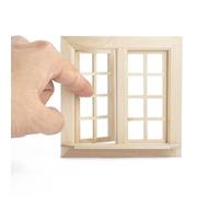 Odoria Casa delle Bambole Finestra Apertura: 1/12 Scala Miniatura Struttura Finestra Quadrato 16 Griglie Mobili Legno non Verniciato - Mini Elemento Costruzione Modello DIY per Negozio Diorama