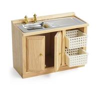 Odoria Casa delle Bambole Lavandino Miniatura: 1/12 Scala Tavalo Isola con Lavello per Cucina Ristorante Rustico - Mini Credenza Mobili Legno con Cassetto