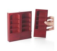 Odoria Casa delle Bambole Libreria Miniatura: 3 Pezzi Scala 1/12 Scaffale Parete Vetrine Rosso per Biblioteca Vittoriano Vintage - Mini Armadietto Mobile Legno Salotto Soggiorno