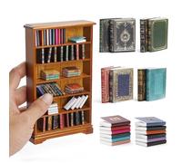 Odoria Casa delle Bambole Libro Scaffale: 73 Pezzi 1/12 Scala Miniatura Libreria con Quaderno Carta per Biblioteca Ufficio Scuola Vintage Vittoriano - Mini Marrone Mobili Legno Antico Retrò