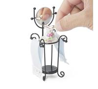 Odoria Casa delle Bambole Supporto per Lavabo: Scala 1/12 Miniatura Porta Sciugamani con Specchio Nero - Mini Lavandino Brocca Ceramica Bagno Vittoriano Vintage Modello DIY