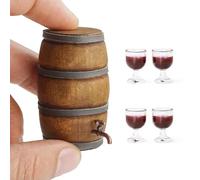 Odoria Miniatura Bicchiere di Vino Barile: 5 Pezzi 1/12 Scala Botte Legno Quercia per Casa delle Bambole Bar Festa Fattoria Retrò Vintage - Mini Dispenser per Bevanda Alcol Liquore Cucina
