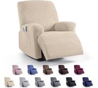 Odot 4-Pezzo Copripoltrona Relax Reclinabile, Tinta Unita Poltrona Relax Elasticizzato Jacquard 1 Posto Copripoltrona, Fodera Poltrona con Tasche Antiscivolo (Strisce Beige,One Size)