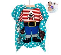 Odot Asciugamano Poncho da Bambino, Cartone Animato Accappatoio Microfibra Asciugatura Rapida per Spiaggia Robe Kids con Cappuccio a Forma (60x120cm,Pirata)