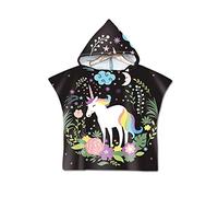 Odot Asciugamano Poncho da Bambino, Cartone Animato Accappatoio Microfibra Asciugatura Rapida per Spiaggia Robe Kids con Cappuccio a Forma (60x80cm,Nero)