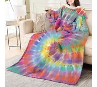 Odot Coperta con Maniche Donna Uomo, Coperta da Viaggio con Maniche Lunghe Grande Copertina Invernale Calda Leggero per Le Notti Invernali sul Divano (Tie-dye,150x200cm)