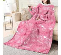 Odot Coperta con Maniche Donna Uomo, Coperta da Viaggio con Maniche Lunghe Grande Copertina Invernale Calda Leggero per Le Notti Invernali sul Divano (Cuore rosa,150x200cm)