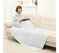 Odot Coperta con Maniche Donna Uomo, Tinta unita Coperta da Viaggio con Maniche Lunghe Grande Copertina Invernale Calda Leggero per Le Notti Invernali sul Divano (Bianco,150x200cm)