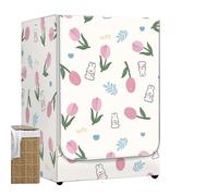 Odot Copri Lavatrice Esterni,Coprilavatrice da Esterno Impermeabile, Copertura per Lavatrice e Asciugatrice con Aperture Frontali,Antipolvere Anti Sunlight (Tulipani Rosa,M-capacità 8-10kg)