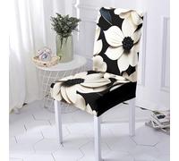 Odot Coprisedia Elasticizzati Copri Sedia da Cucina Rimovibili, Fiori 3D Coprisedie con Schienale, Lavabili e Rimovibili,Copri Sedia per Soggiorno (4 Pezzi,Beige Nero)