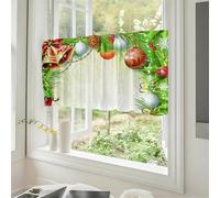 Odot Cortinas Cocina, Estampado Bolas de Navidad Cortinas Semitransparente Visillos Cortos para Ventanas, 1 Panel Poliéster Cortina Cocina para Salón Baño y Pequeñas Ventanas (verde,W120xH60cm)