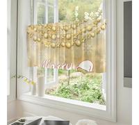 Odot Cortinas Cocina, Estampado Bolas de Navidad Cortinas Semitransparente Visillos Cortos para Ventanas, 1 Panel Poliéster Cortina Cocina para Salón Baño y Pequeñas Ventanas (Dorado,W175xH55cm)