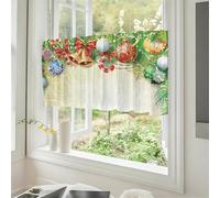 Odot Cortinas Cocina, Estampado Bolas de Navidad Cortinas Semitransparente Visillos Cortos para Ventanas, 1 Panel Poliéster Cortina Cocina para Salón Baño y Pequeñas Ventanas (Amarillo,W90xH60cm)