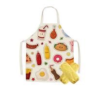 Odot Grembiule Cucina per Bambini Grembiule per Pittura, Grembiuli per Chef e Manica Impermeabile, Grembiule Stampa Torta Creativo per Cottura, Asilo, Giardinaggio (Fast Food,45x56cm)