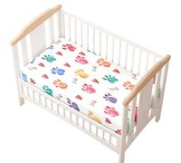 Odot Lenzuolo con angoli Lenzuola Carrozzina Neonato, Animale orma Stampa Bambino Cotone Coprimaterasso, Lenzuola per Culla Babybay (multicolore,65x95 cm)