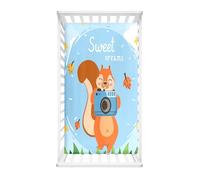 Odot Lenzuolo con Angoli per Lettino e Culla Standard, Coprimaterasso con Stampa Scoiattolo del Fumetto in Microfibra Morbido e Traspirante, per Bambino/Neonato/Singolo (Foglia di Acero,90x40cm)