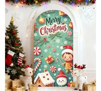 Odot Natale Tessuto per Sfondo ad Arco, Sfondo ad Arco per Allestimenti in Tessuto Elastico per Tema di Natale, Festa di Decorare (Bastone carino,6.6FT-100x200cm)