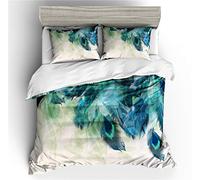 Odot Set Copripiumino 3 PCS, 3D Acquerello Pavone Serie Set Biancheria da Letto 100% Microfibra Morbida Doppio con Chiusura a Cerniera Copripiumino e 2 Federe (260x220cm,Piuma Blu)