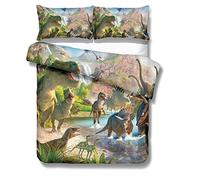 Odot Set Copripiumino 3 PCS, 3D Dinosauro Cartone Animato Stampa Set Biancheria da Letto 100% Microfibra Morbida Doppio con Chiusura a Cerniera e 2 Federe Cuscino (200x200cm,Dinosauri)