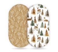 Odot Set di 2 Lenzuolo con Angoli Neonato, Lenzuola per Carrozzina Lenzuola da Culla Copri Fasciatoio Bambino Coprimaterasso in Cotone Morbido con Fascia Elastica (Alce Della Foresta,82x41cm)