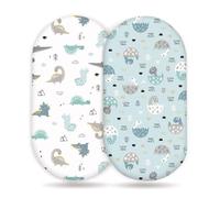 Odot Set di 2 Lenzuolo con Angoli Neonato, Lenzuola per Carrozzina Lenzuola da Culla Copri Fasciatoio Bambino Coprimaterasso in Cotone Morbido con Fascia Elastica (Dinosauro Blu,82x41cm)