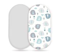 Odot Set di 2 Lenzuolo con Angoli Neonato, Lenzuola per Carrozzina Lenzuola da Culla Copri Fasciatoio Bambino Coprimaterasso in Cotone Morbido con Fascia Elastica (Elefante,82x41cm)