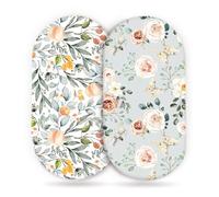 Odot Set di 2 Lenzuolo con Angoli Neonato, Lenzuola per Carrozzina Lenzuola da Culla Copri Fasciatoio Bambino Coprimaterasso in Cotone Morbido con Fascia Elastica (Frutta,82x41cm)