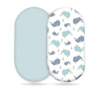 Odot Set di 2 Lenzuolo con Angoli Neonato, Lenzuola per Carrozzina Lenzuola da Culla Copri Fasciatoio Bambino Coprimaterasso in Cotone Morbido con Fascia Elastica (Balena Blu,82x41cm)