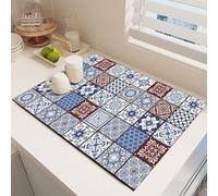 Odot Tappetino Scolapiatti, Stile Marocchino Tappetino Scolapiatti Assorbente Tappetino Assorbente Cucina Asciugatura Rapida, Tappetino Macchina Caffe Antiscivolo (Blu Rosso,30x40cm)