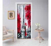 Odot Tende per Porta con Occhielli Tende Oscuranti Interni con Stampa Torre Eiffel di Via Parigi, Tenda Divisore per Stanza, per Camerino, Soggiorno, Pergola, 1 Pezzo (180x200cm,Rosso)