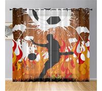 Odot Tende Semi Trasparenti per Interni,Motivo Calcio 3D Tenda Voile con Occhielli 2 Pezzi Tenda Filtranti Finestra Tende Camera da Letto per Soggiorno Camera da Letto (132x182cm,Fiamma)
