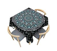 Odot Tovaglia Quadrata Antimacchia, Tovaglie da Tavola Rettangolare in Poliestere con Stampa Mandala 3D per Salotto Pranzo Cucina Giardino Feste Decorazione (Cuore Blu,90x90cm)