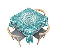 Odot Tovaglia Quadrata Antimacchia, Tovaglie da Tavola Rettangolare in Poliestere con Stampa Mandala 3D per Salotto Pranzo Cucina Giardino Feste Decorazione (Bianco bluastro,120x120cm)