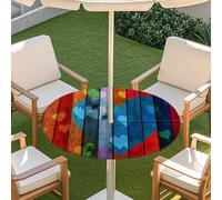 Odot Tovaglia Rotonda da Esterno con Foro per Ombrellone, Venatura Legno Impermeabile Copritavolo Rotondo Tovaglia con Elastico per Tavoli da Giardino,Tavolo da Patio (Amore,M:91-112cm)