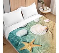 Odot Trapuntino Copriletto Matrimoniale Singolo, 3D Oceano Coperta Estivo Primaverile Trapunta Coperta Letto Trapuntato Goffrato Copri Letto per Camera da Letto (200x230cm,Conchiglie Mare)