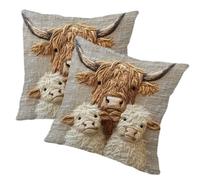 Odoukey 2 federe per Cuscini da 45, 7 x 45, 7 cm, Federa Decorativa Quadrata Corta in Peluche per Divano Letto, Stampa Country Vintage con Stampa di Mucca Highland