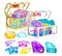 Odoukey 32 Pezzi Colorati Immersioni Varie Forme Diamanti Giocattoli con Tesoro Pirata Scatola, Plastica Subacquea Piscina per Bambini Giochi da Spiaggia per Bambini Ragazzi Ragazze Piscina per Bam