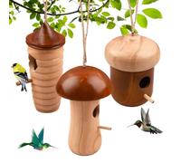 Odoukey Casetta per Colibrì in Legno da 3 Pezzi per nidificazione Esterna Casetta per Uccelli sospesa con Regali di Giardinaggio in Corda per Donne Amanti della