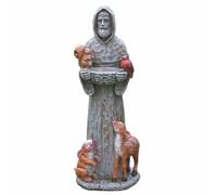 Odoukey Statua di San Francesco d'Assisi 11, 8 pollici, mangiatoia spirituale per uccelli con scoiattoli uccelli cervi, decorazione del patio con prato in resina