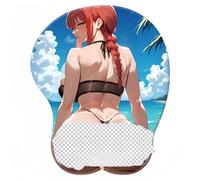Odrys Chainsaw Man tappetino per mouse,Tappetino per mouse da gioco con grande petto raffigurante una ragazza anime in 3D, con poggiapolsi in gel, base ergonomica antiscivolo in PU. (A01)