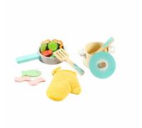 ODS - Maisonelle Nature, Playset Pentolini con Alimenti, Giocattolo per Bambini in Legno, con Guantone, Padella, Utensili, Età Consigliata +3 Anni