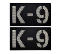 ODSS K9 - Toppe riflettenti per cani da servizio, 8,9 x 4,5 cm, si illuminano al buio, retro con gancio di fissaggio, badge tattici militari per morale, confezione da 2