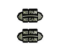ODSS Toppe tattiche per morale, con scritta "No Pain No Gain", in tessuto, si illumina al buio, con chiusura a gancio, 8,5 x 4,5 cm, nero, stile militare, 2 pezzi