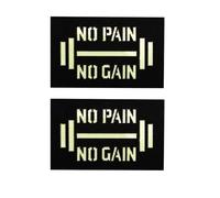 ODSS Toppe tattiche per morale, con scritta "No Pain No Gain", in tessuto, si illuminano al buio, con chiusura a gancio, 8 x 5 cm, nero, stile militare, 2 pezzi