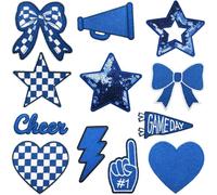 ODSS Toppe termoadesive ricamate Game Day, set di incoraggiamento da cheerleader con fiocchi, cuori, stelle, fulmini, megafoni, 12 pezzi, arancione, verde, blu, rosso, marrone (colore C)