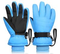 Odtmger Guanti da sci, impermeabili, compatibili con lo schermo tattile, caldi per l'inverno, imbottiti con 3M EC120, con cordicella antipersa per genitori e bambini.