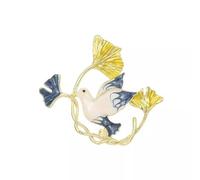 odulu Spilla smaltata a forma di colomba della pace con foglie di ginkgo - spilla a forma di uccello, per uomo,