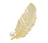 odulu Spilla vintage con piume di strass e perla, spilla con piume di cristallo, per donna, uomo, ragazza, ragazzo, maglione, sciarpe, scialle, vestito regalo, 6.1*2.3cm, Metallo